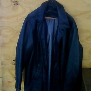 Leather coat, black, large .. pimp stripes inside coat.